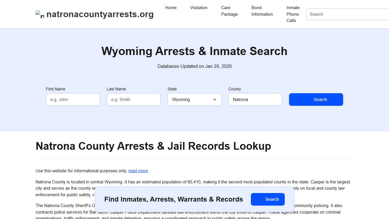 Natrona County, WY Arrests, Warrants, Police Records Search
